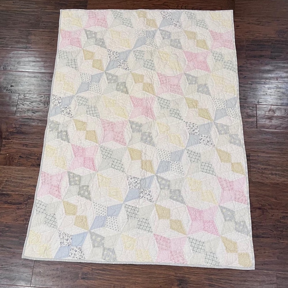 Charter Club Quilt Throw Pastel Multicolor Vtg Style Patchwork Star 52x40 Cotton
